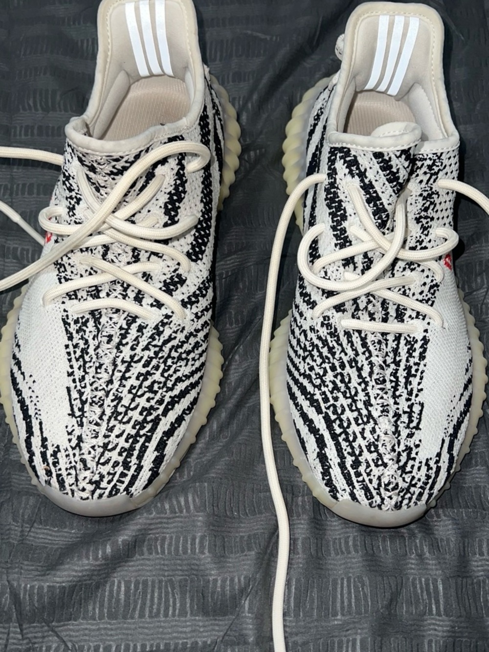 Adidas Yeezy Zebra-Pattern Sneakers in Cream & Black